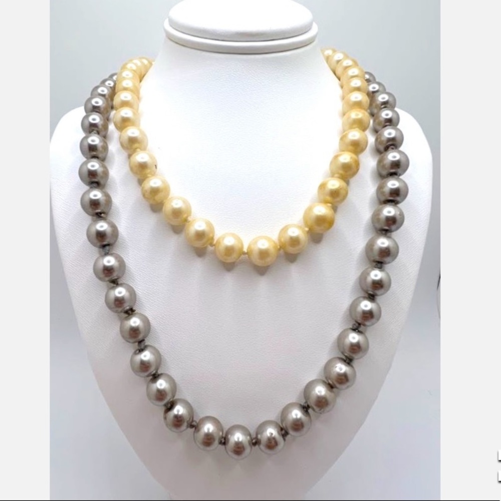 Pair of Beautiful Classic Vintage Silver & Creme Faux Pearl Necklaces 16” & 20”